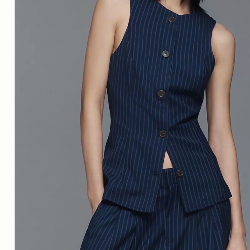 Maeve Anthropologie Striped Sleeveless Blouse - Dark Blue/White - Size S